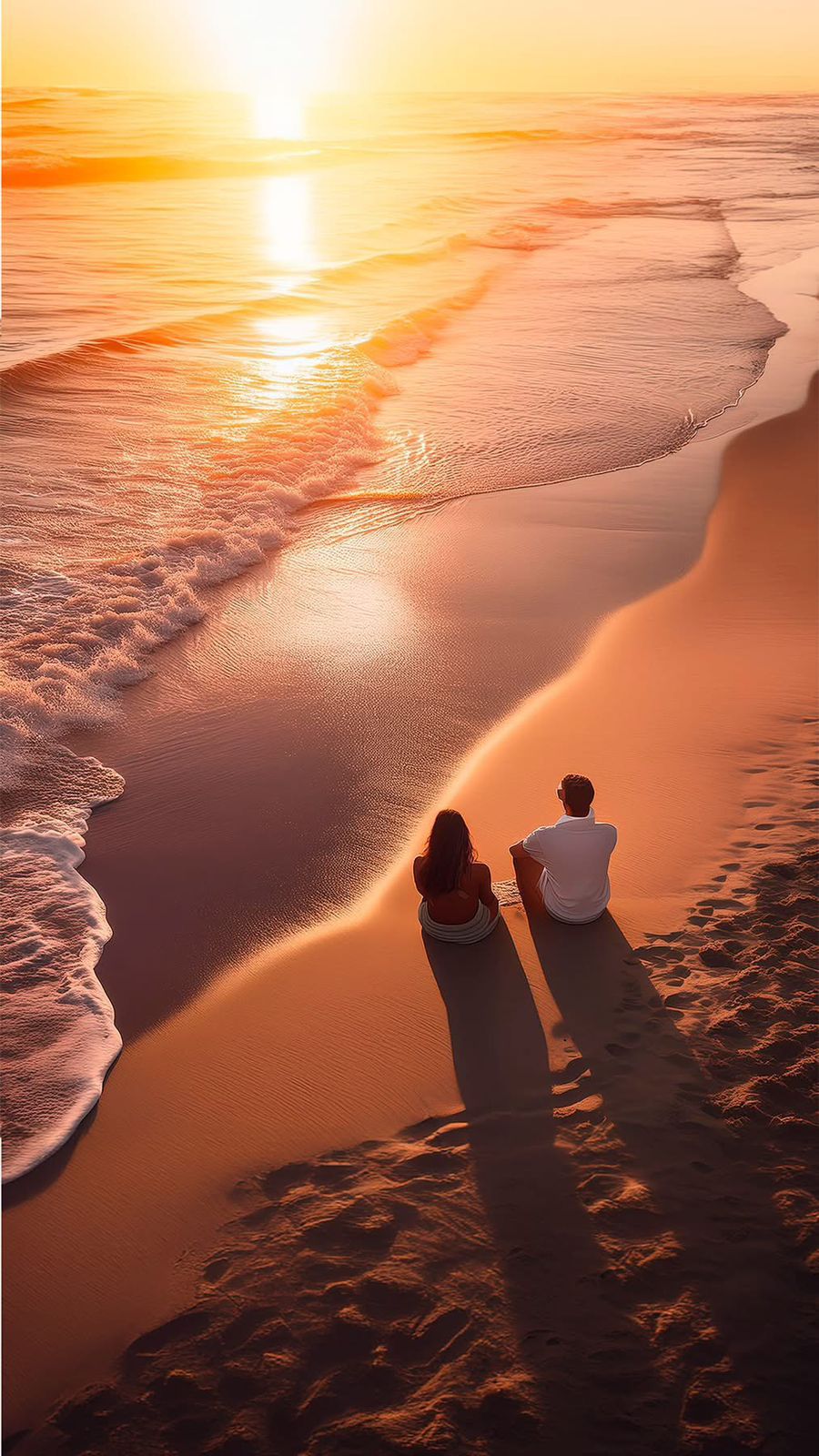 Pareja disfrutando del atardecer romantico en la playa